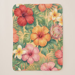 Hawaii aloha decorative flowers pattern sherpa blanket
