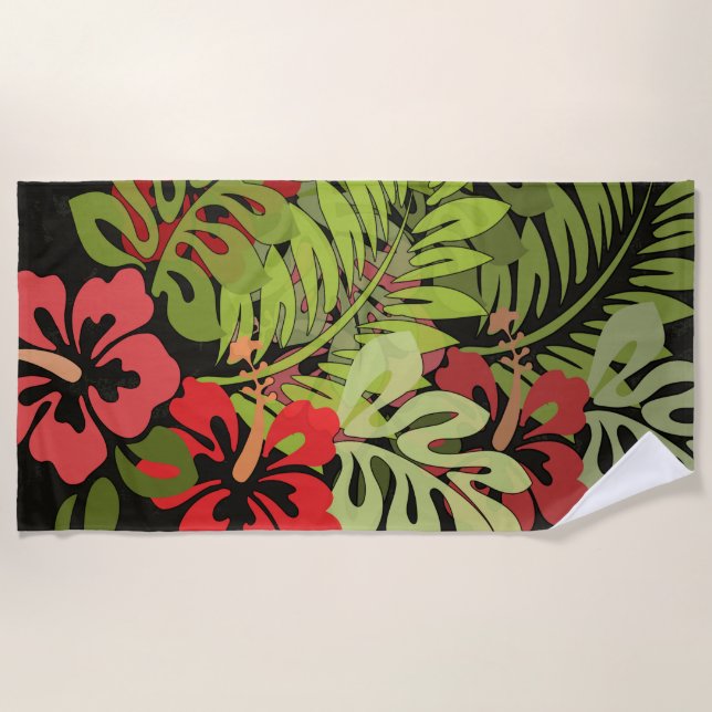Hawaii Aloha Flower Art Print Beach Towel (Front)