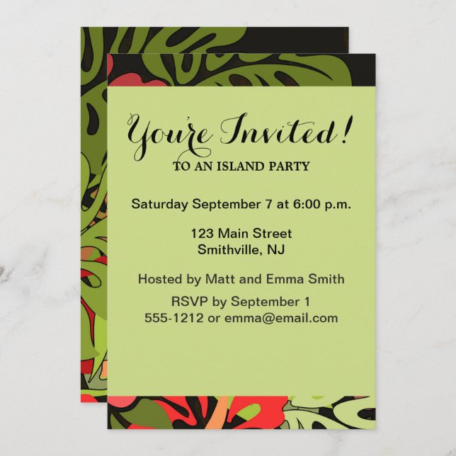 Hawaii Aloha Flower Art Print Invitation (Front/Back)