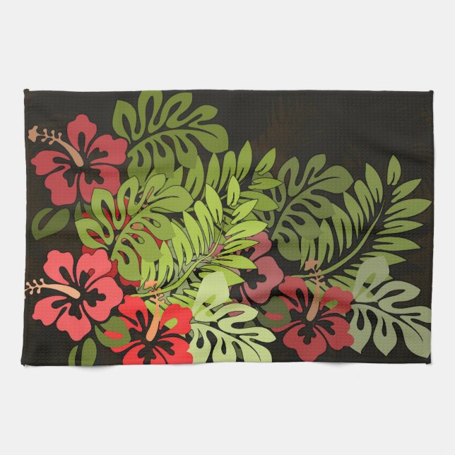 Hawaii Aloha Flower Art Print Tea Towel (Horizontal)
