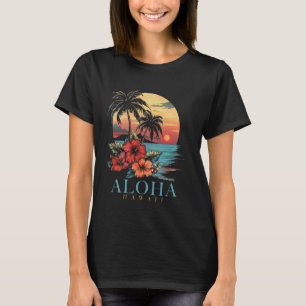 Hawaii Aloha Hawaiian Hibiscus Surfer Souvenir Vin T-Shirt