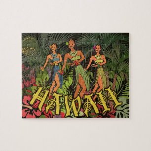 Hawaii Aloha Palm Hula Art Design Jigsaw Puzzle