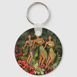 Hawaii Aloha Palm Hula Art Design Key Ring