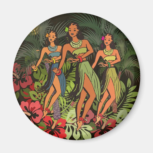 Hawaii Aloha Palm Hula Art Design Magnet (Front)