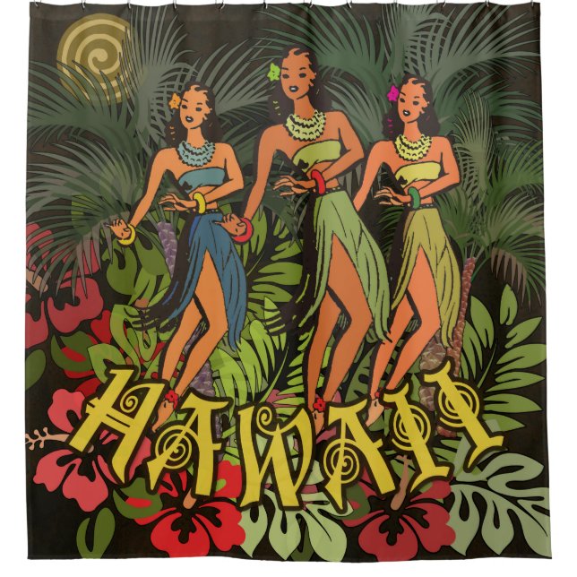 Hawaii Aloha Palm Hula Art Design Shower Curtain (Front)