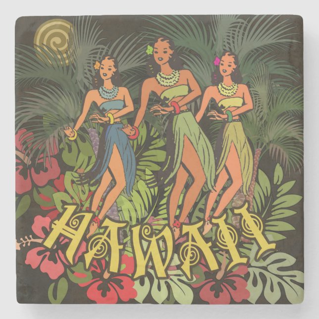 Hawaii Aloha Palm Hula Art Design Stone Coaster (Front)