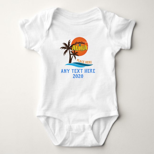 Hawaii Aloha Palm Tree Beach Match Baby Bodysuit (Front)
