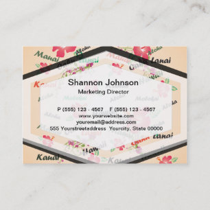 Hawaii Aloha Print with Flowers and Island Names Business Card