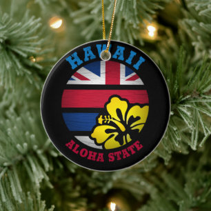 HAWAII ALOHA STATE FLAG CERAMIC TREE DECORATION