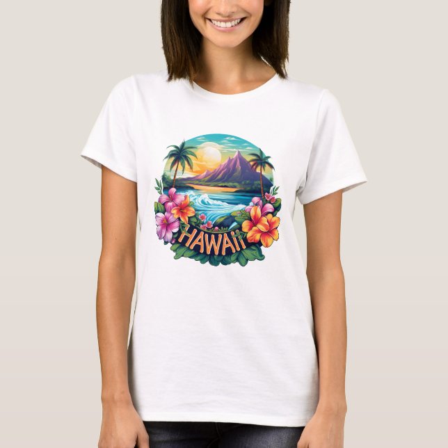 Hawaii Aloha Tropical Beach Mountains  T-Shirt (Front)