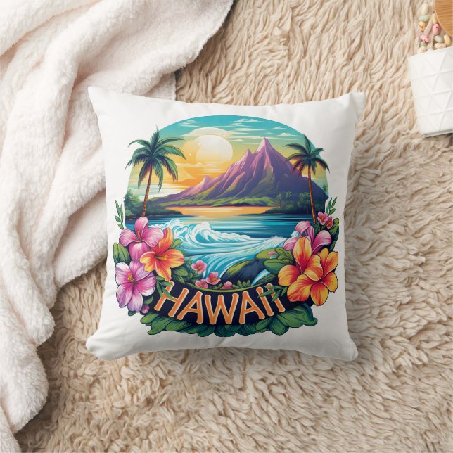 Hawaii Aloha Tropical Beach Mountains Travel Cushion (Blanket)