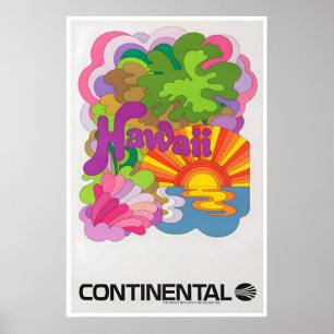 Hawaii Art Continental Airlines Travel Poster