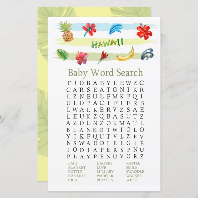 Hawaii Baby Shower Word Search Game (Front/Back)