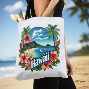 Hawaii Beach Mountains Tropical Flowers Travel Art Tote Bag