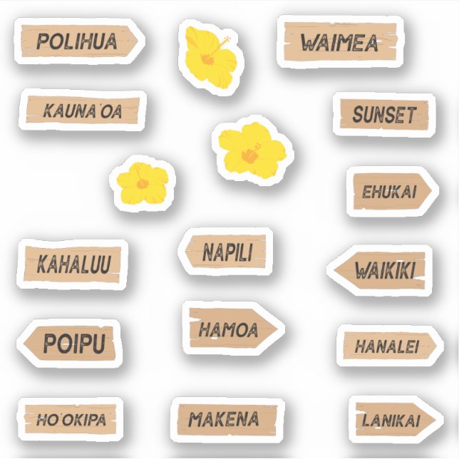 Hawaii Beach Names and Hibiscus Flowers (Front)