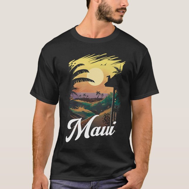 Hawaii Beach Sunset Ocean Maui Aloha Retro Hawaiia T-Shirt (Front)