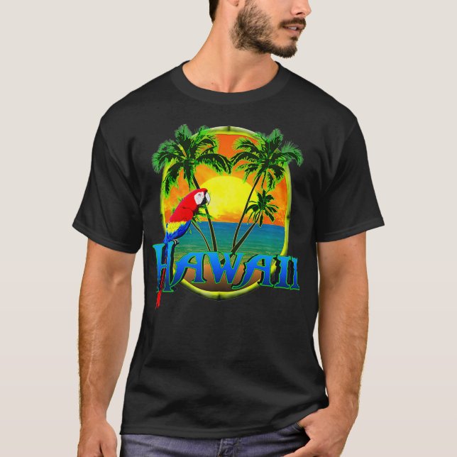 Hawaii Beach Sunset Parrot Premium T-Shirt (Front)