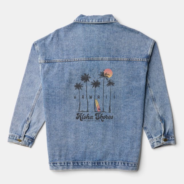 Hawaii Beach Surfer Summer Vacation Denim Jacket (Back)