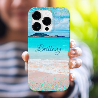 Hawaii Beach Tropical Girly Blue Confetti Custom iPhone 16 Pro Case
