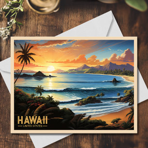 Hawaii Beach Tropical Paradise Vintage Painting Postcard