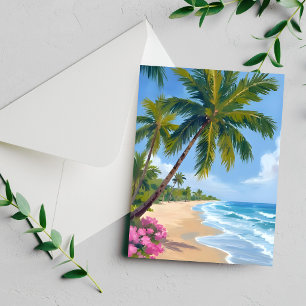 Hawaii Beach Watercolor Ocean Palm Tree Card