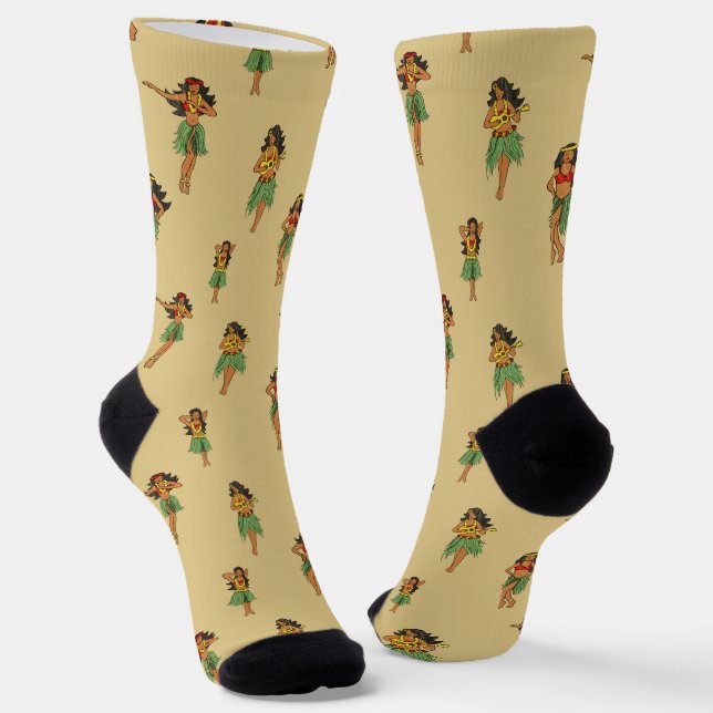 Hawaii Beach Wedding Hula Dancer Socks (Angled)