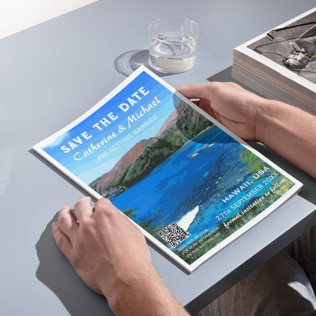 Hawaii Beach Wedding Travel Poster Style QR Code  Save The Date (Creator Uploaded)