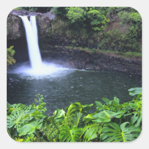 Hawaii, Big Island, Hilo, Rainbow Falls, Lush Square Sticker