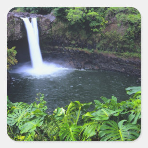 Hawaii, Big Island, Hilo, Rainbow Falls, Lush Square Sticker