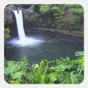 Hawaii, Big Island, Hilo, Rainbow Falls, Lush Square Sticker