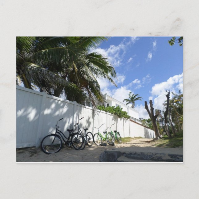 Hawaii Bikes Parked on Lanikai Beach Postcard (Front)