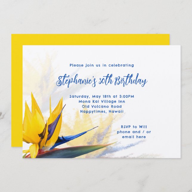 Hawaii Bird-of-Paradise Birthday Party Invitation (Front/Back)