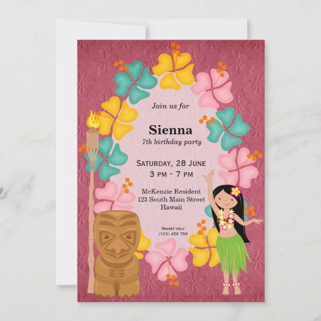 Hawaii birthday girl invitation (Front)