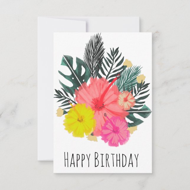 Hawaii Birthday Hand Drawn Greenery Birthday Card (Front)