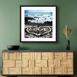 Hawaii Black Sand Beach & Coral “Love” Heart Photo Poster