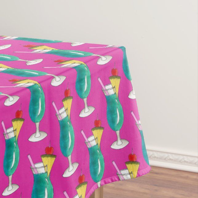 Hawaii Blue Hawaiian Tiki Bar Cocktail Mixed Drink Tablecloth (In Situ)