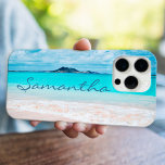 Hawaii blue ocean sandy beach photo custom name iPhone 15 pro max case<br><div class="desc">Remind yourself of the fresh salt smell of the ocean air whenever you use this stunning, vibrantly-coloured photo, personalised name cell phone case. Exhale and explore the solitude of an empty Hawaiian beach. Makes a great gift for someone special! Just type in the name of your choice and you can...</div>