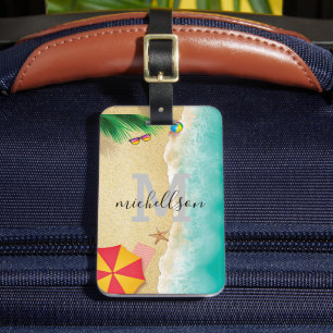 Hawaii blue ocean & sandy beach photo custom name  luggage tag