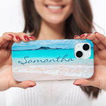 Hawaii blue ocean sandy beach photo monogram name iPhone 15 case<br><div class="desc">Remind yourself of the fresh salt smell of the ocean air whenever you use this stunning, vibrantly-coloured photo, personalised name cell phone case. Exhale and explore the solitude of an empty Hawaiian beach. Makes a great gift for someone special! Just type in the name of your choice and you can...</div>