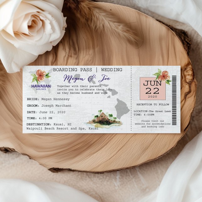 Hawaii Boarding Pass Ticket Wedding Invitation (Creator Uploaded)