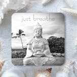 Hawaii Buddha Black and White Photo Just Breathe  Coaster<br><div class="desc">“Just breathe.” Every time I visit the Big Island, I need to go to this Buddha. Something about the splendour of the ocean, the peaceful face, and the solitude of its placement makes me feel calm, serene, and happy. Take a moment to unwind whenever you relax with your favourite beverage...</div>