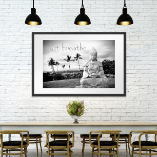Hawaii Buddha Black & White Photo Just Breathe Poster