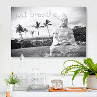 Hawaii Buddha Black White Photo Just Breathe Quote