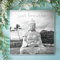 Hawaii Buddha Black White Photo Just Breathe Quote