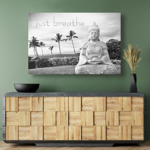Hawaii Buddha Bold Black White Photo Just Breathe Faux Canvas Print