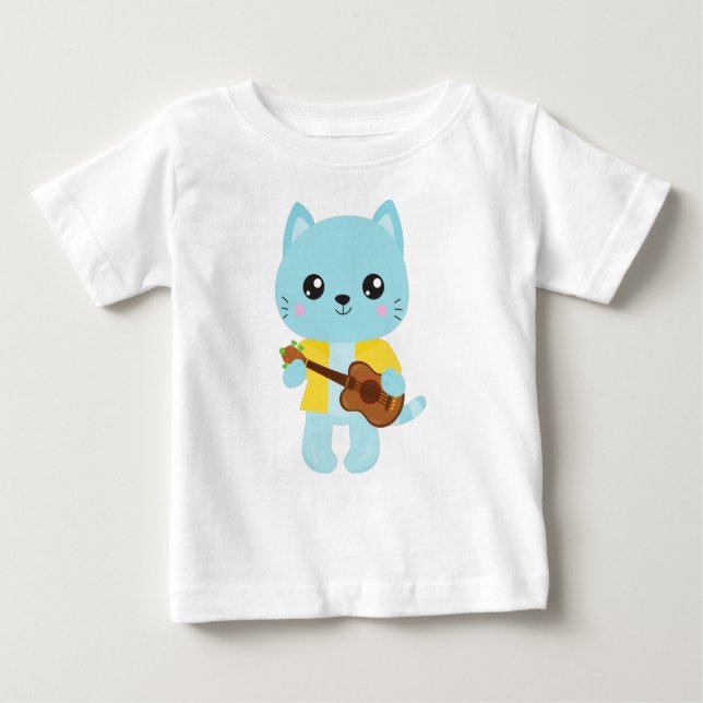 Hawaii Cat, Cute Cat, Blue Cat, Guitar, Luau Baby T-Shirt (Front)