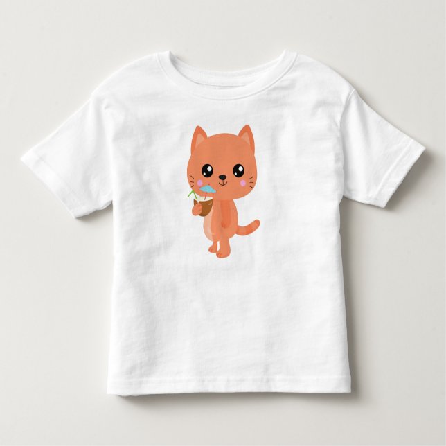 Hawaii Cat, Cute Cat, Orange Cat, Cocktail, Luau Toddler T-Shirt (Front)