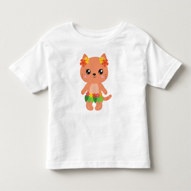 Hawaii Cat, Cute Cat, Orange Cat, Flowers, Luau Toddler T-Shirt (Front)