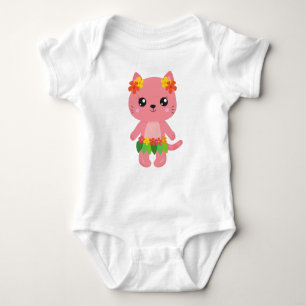 Hawaii Cat, Cute Cat, Pink Cat, Flowers, Luau Baby Bodysuit