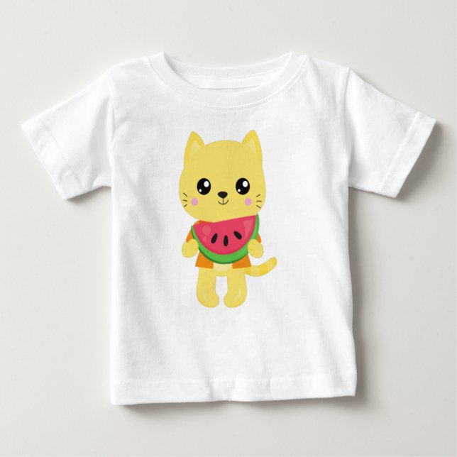 Hawaii Cat, Cute Cat, Yellow Cat, Watermelon, Luau Baby T-Shirt (Front)